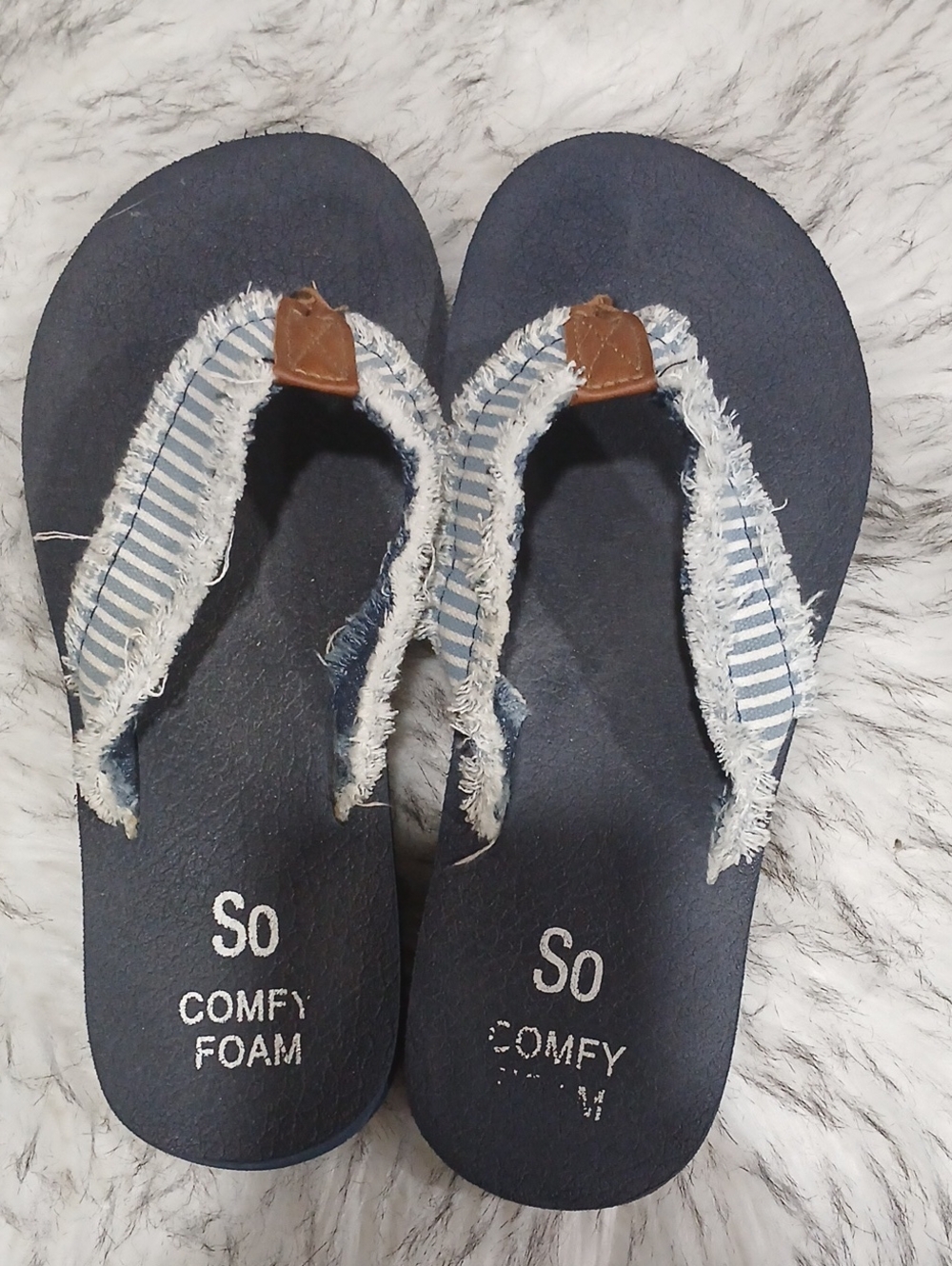 Women  Navy Blue Striped Flip-Flop Sandals